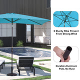 Aok Garden 6.5x10 ft Rectangular Patio Umbrella Outdoor Market Table Aluminum Pole Umbrella with Tilt and Crank 6 Sturdy Ribs for Deck Lawn Pool, Lake Blue Aok Garden