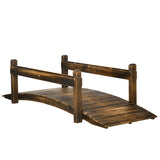 Outsunny 7.5' Wooden Garden Bridge with Planters, Stained Finish Arc Footbridge with Safety Railings for Backyard, Pond Stream, Stained Wood Outsunny