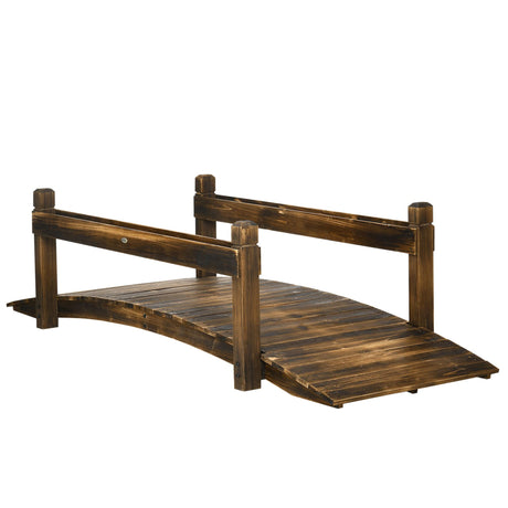 Outsunny 7.5' Wooden Garden Bridge with Planters, Stained Finish Arc Footbridge with Safety Railings for Backyard, Pond Stream, Stained Wood Outsunny