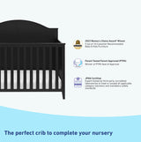 Graco Wilfred 5-in-1 Convertible Crib (Black) – GREENGUARD Gold Certified, Converts to Toddler Bed and Full-Size Bed, Fits Standard Full-Size Crib Mattress, Adjustable Mattress Support Base Graco