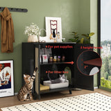 DAWNSPACES Large Cat Litter Box Enclosure, 2 in 1 Hidden Cat Washroom Furniture with Sisal Covered Doors, 2 Layers Wooden Cat Cabinet with Adjustable Shelf, Side Table TV Stand for Living Room, Black DAWNSPACES