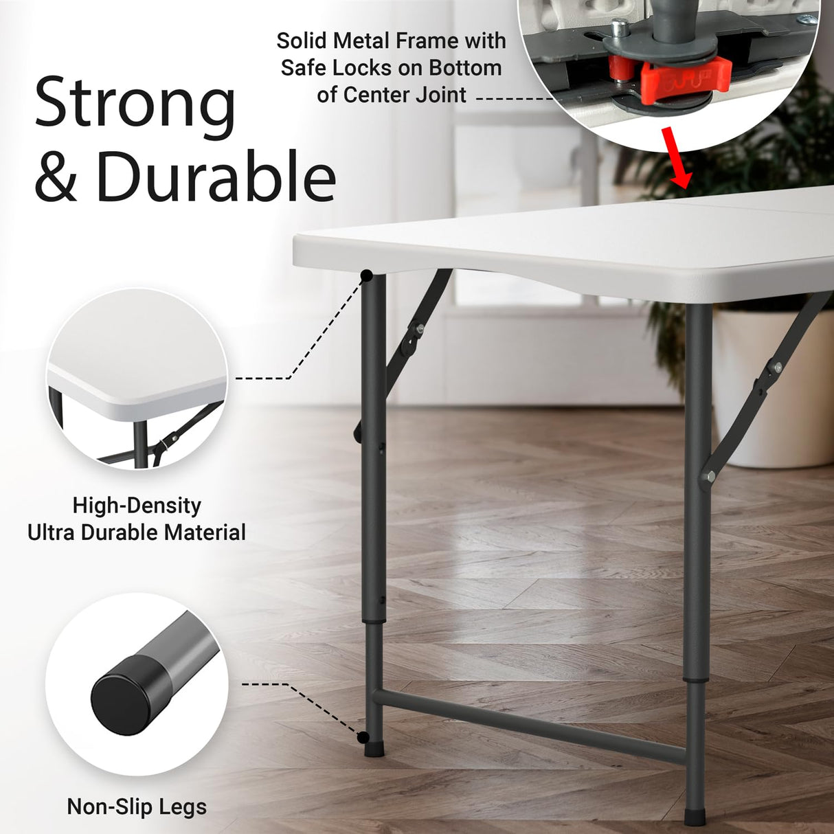 4 Feet Foldable Table Adjustable Height with Built in Handle, Steel Legs | Heavy Duty Portable | Perfect for Party, Dining, Wedding, Events, Picnic Indoor, Outdoor, Camping, Utility, Temporary Our Modern Space