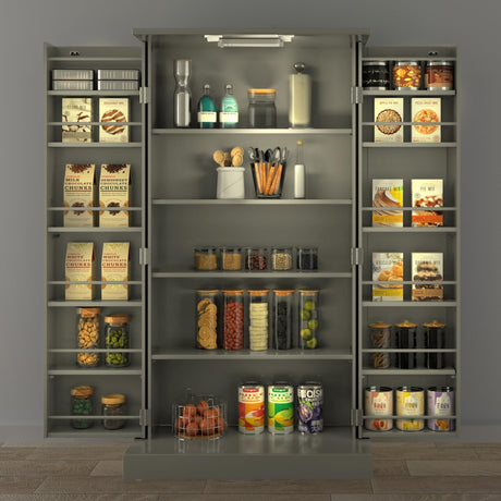 FJTJBSI 50" LED Kitchen Pantry Cabinet Grey Storage Cabinet Food Pantry with Doors and Adjustable Shelves Freestanding Buffet Cupboards Sideboard for Kitchen Living Room and Dinning Room FJTJBSI