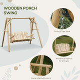 Outsunny 2-Seat Porch Swing with Stand, Wooden Patio Swing Chair Bench, for Garden, Poolside, Backyard, Natural Outsunny