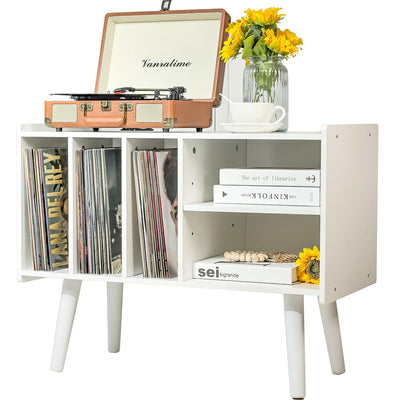 Record Player Stand with Vinyl Storage Holds Up to 300lb, Large Record Player Table Cabinet for Album Storage with Holder Vinyl Display Shelf, Wood Turntable Stand for Bedroom Living Room (White)