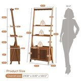 Bookcase with Drawers, 4-Tier Bamboo Bookshelf Ladder Shelf with 6 Hooks, Tall Narrow Retro Book Shelf, 24.8"L x 10.6"W x 59.5"H, Standing Storage Organizer for Living Room, Office, Bedroom, Walnut oakvivo