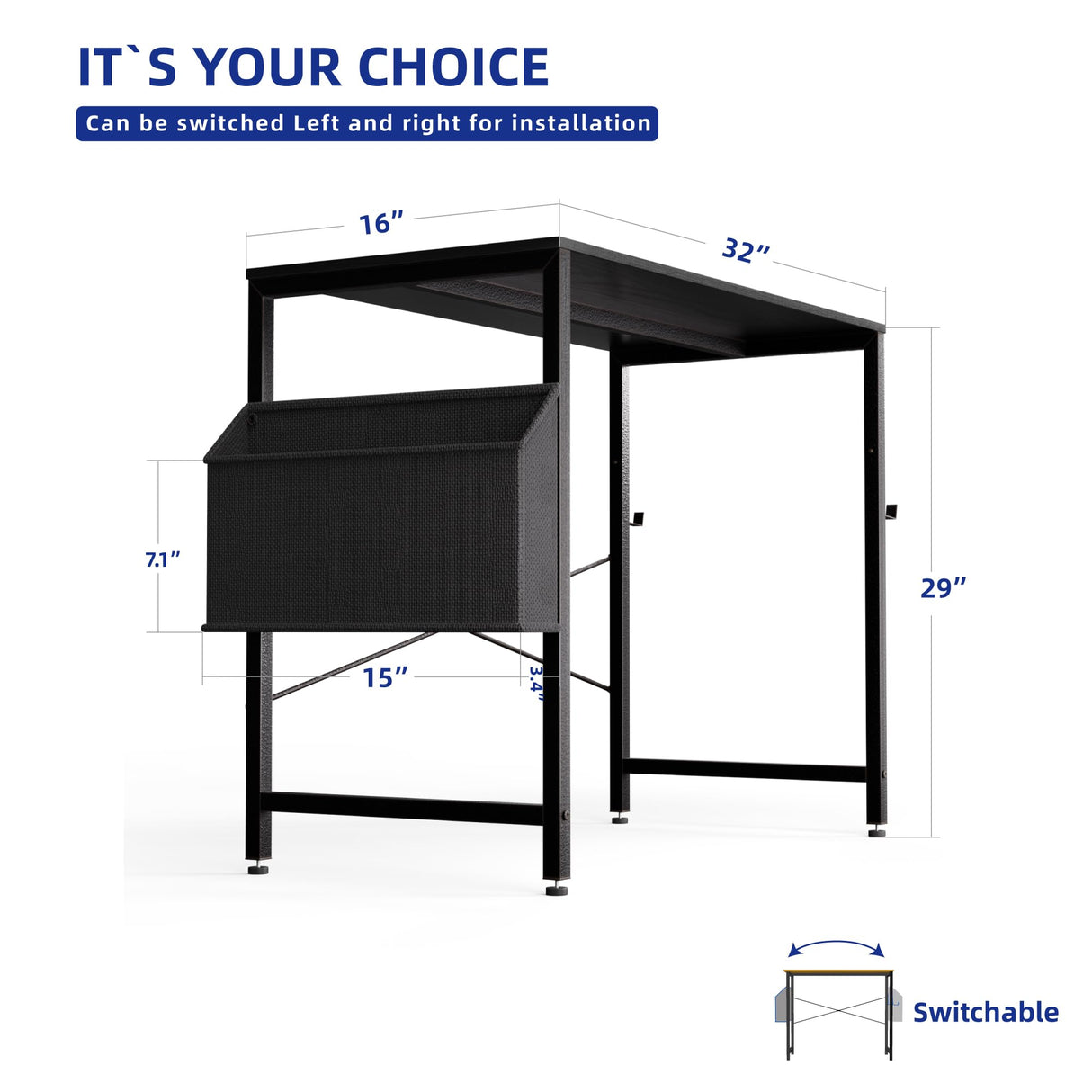 Pamray 32 Inch Computer Desk for Small Spaces with Storage Bag, Home Office Work Desk with Headphone Hook, Small Office Desk Study Writing Table Pamray