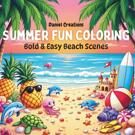 Summer Fun Coloring Book for Adults and Kids: Bold and Easy Tropical Beach Vacation Scenes with Ocean Adventures WoodArtSupply