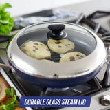 Blue Diamond 11" Grill Genie Pan, Diamond Infused Ceramic Nonstick with Lid, PFOA and PFAS-Free, Dishwasher & Oven Safe, Durable Cookware for Indoor Grilling, Searing, Versatile Cooking, Blue Blue Diamond