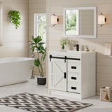 AMERLIFE Farmhouse Bathroom Vanity with Sink Combo, 31in Sliding Barn Door Bathroom Vanity Cabinet Set with Storage Drawers, Metal Handles, Small Single Bath Storage Vanity Sink, Antique White AMERLIFE