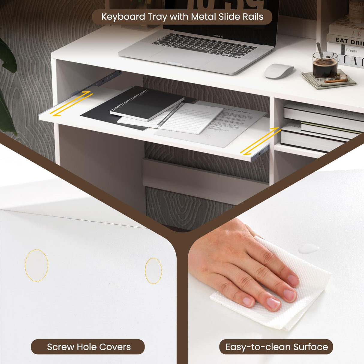 Giantex 43.5" Modern Computer Desk with Power Outlet, Keyboard Tray & Storage for Home Office Giantex