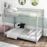 KOMFOTT Metal Low Bunk Bed Twin Over Twin, Heavy Duty Bunk Bed Frame with Ladder & Full-Length Guardrails, Metal Slatted Floor Bed Frame for Teens & Adults, No Box Spring Needed KOMFOTT