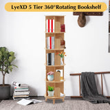 LyeXD 5-Tier Rotating Wooden Bookshelf - Multi-Functional Floor Stand Storage Rack LyeXD