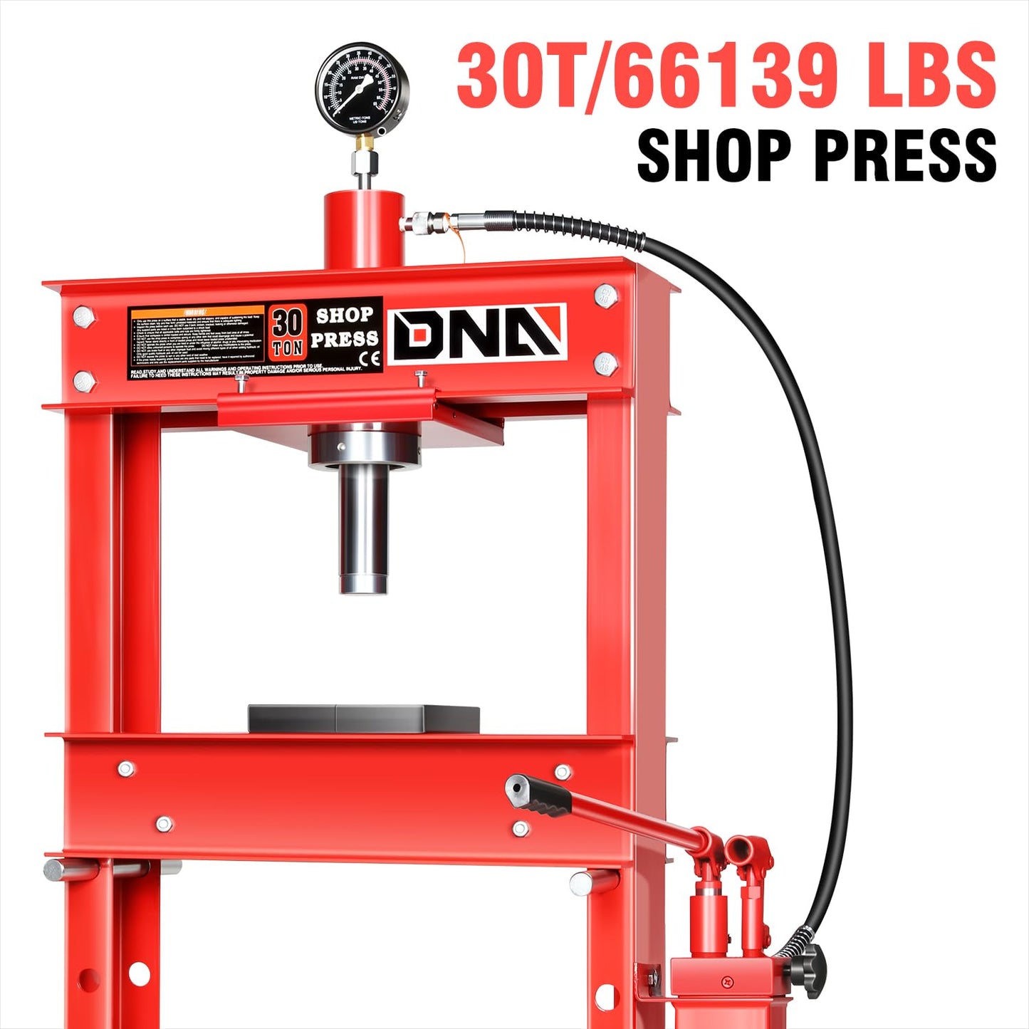 DNA MOTORING 30 Ton Manual Hydraulic Shop Press with Plates, H-Frame Garage Floor Press, 30T / 66139lbs, Adjustable Height, TOOLS-00291