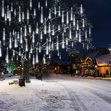 Weepong Christmas Lights Outdoor UL Certified Meteor Shower Lights 12Inch 8Tubes 192LED Falling Rain Drop Lights Icicle Snow Cascading Xmas Lights for Tree Wedding Party Garden Decoration,White Weepong