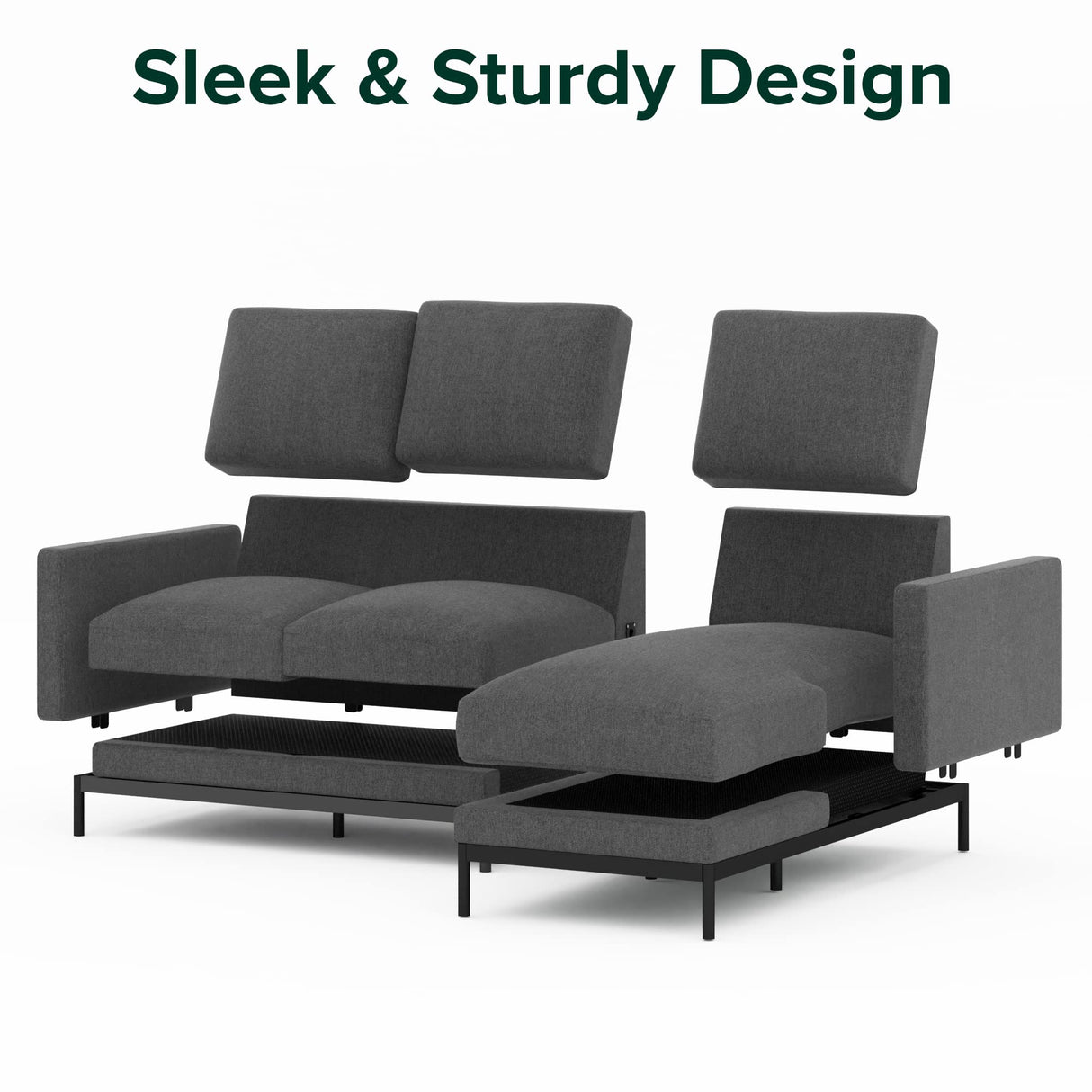 ZINUS Logan Reversible Sectional Chaise, L-Shaped Sofa, Green Tea Infused Foam Cushions, Tool-Free, Easy Assembly, Dark Grey ZINUS