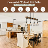 4-Light Kitchen Island Lighting, 63" Adjustable Height Pendant Light Fixtures Black Metal & Rustic Wood Modern Dining Room Chandelier Over Table with E26 Base for Farmhouse Bar SIAFAVOI