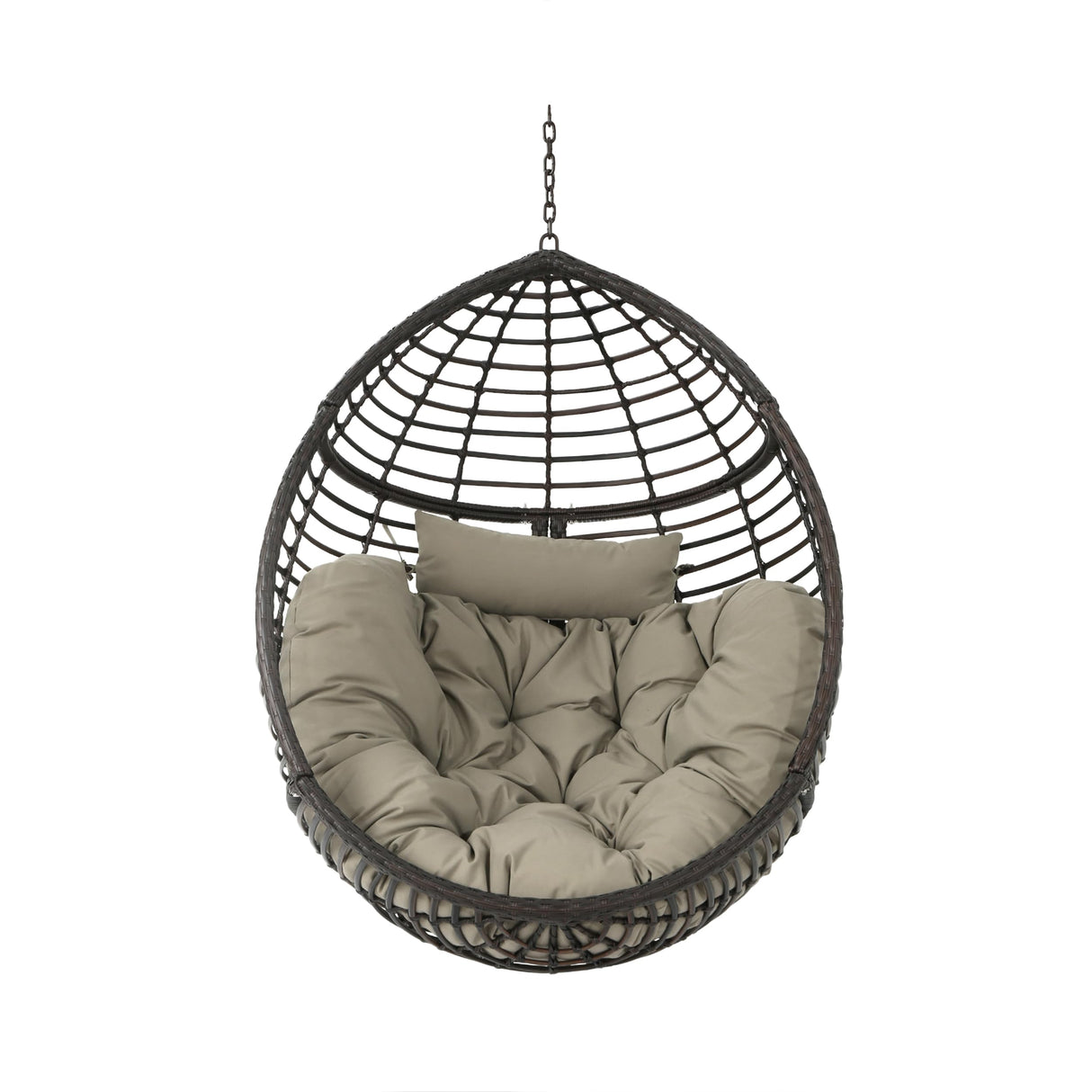 Roomfitters Outdoor Hanging Egg Chair with Woven Rattan Frame and Plush Cushion, Stand Not Included, Brown roomfitters