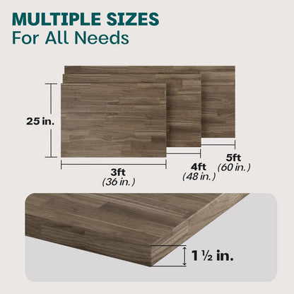 Bme Hevea Solid Wood Butcher Block Countertop in Walnut, Walnut Butcher Block Table Top with UV Finish for DIY Washer Dryer/Island/Kitchen Countertop, 4ft L x 25" W, 1.5in Thick