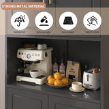 Polup Kitchen Pantry Cabinet, 75" H Kitchen Hutch with Microwave Stand, Food Cupboard with Countertop, Metal Storage Cabinet with Doors and Shelves for Living & Dining Room, Black - Assemble Required Polup