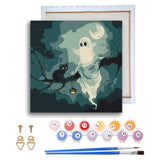 Ginfonr Framed Paint by Numbers Kit for Adults, Halloween Ghosts Acrylic Painting on Canvas, Cat Oil Painting for Beginner with Brushes, Adults Paint-by-Number for Home Wall Decor (8x8inch) Ginfonr