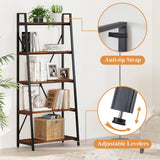 BON AUGURE Rustic Oak 5-Tier Industrial Ladder Shelf Bookcase BON AUGURE