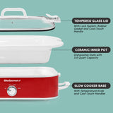 Elite Gourmet MST-5240 Casserole Crock Slow Cooker, Locking Lid Adjustable Temperature Keep Warm Oven & Dishwasher-Safe Casserole Pan, 3.5Qt Capacity, Red Elite Gourmet