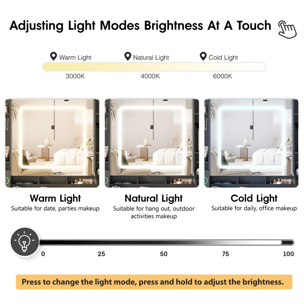 Fameill Black Makeup Vanity with 10 Lights & Power Outlets, Big Vanity with 3 Storage Compartments, Vintage Vanity Set with Large Drawers and Storage Cabinet, 45in Fameill