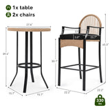 YITAHOME 3-Piece Outdoor Wicker Bar Height Set with Cushioned Barstools, Patio Bistro Furniture for Balcony and Poolside, Black+Light Yellow YITAHOME