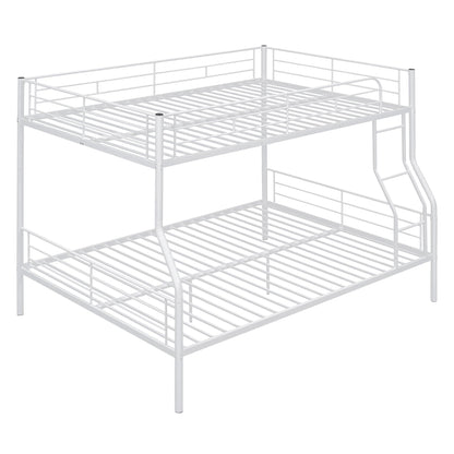 Metal Bunk Beds Full XL Over Queen Size with Ladder and High Guardrail, Able to Split, Full XL Over Queen Metal Bunk Beds, Storage Space, Noise Free, Easy Assembly (White)