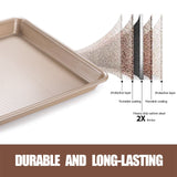 JOHO BAKING Cookie Sheet Baking Pan Set, Professional Baking Sheet for oven Nonstick, 2 Piece Bakeware Set, 9x13in,10x15in, Textured, Gold JOHO BAKING