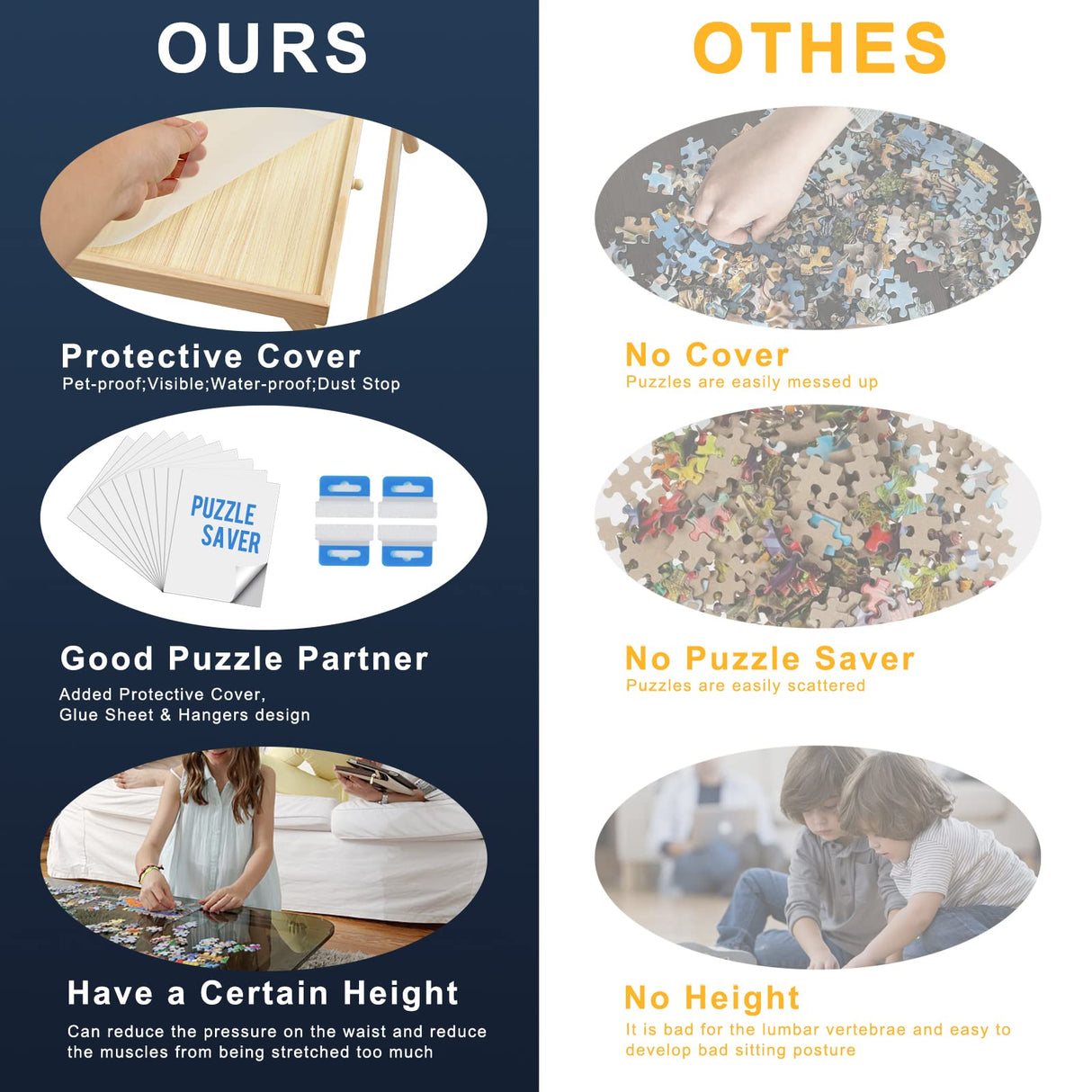 TEAKMAMA 1500 Piece Wooden Jigsaw Folding Puzzle Board, Puzzle Table with Legs and Protective Cover, 34” X 26.3” Jigsaw Puzzle Board with 4 Drawers & Cover, Portable Puzzle Tables for Adults - Natural TEAKMAMA