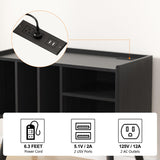 Forevich Record Player Stand Table with Vinyl Storage Holder Large Turntable Record Stand with Power Outlet Holds Up to 220 Albums Display Shelf Cabinet with Wood Legs for Living Room Black Forevich