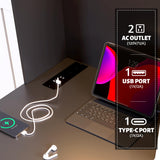 Vlsrka LED Computer Desk with Hutch, 40 Inch Modern Gaming Desk with Power Outlet, Wooden Home Office Desk with Storage Drawers & Shelves (Black) Vlsrka