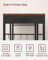 VASAGLE Baker's Rack, Coffee Bar Stand with Charging Station, Storage Shelves, Pull-Out Wire Basket, Table for Microwave, Kitchen, Rustic Brown UKKS036K01, 15.7 x 35.4 x 35.6 Inches VASAGLE