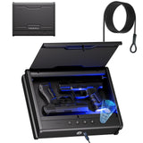 PINEWORLD Gun Safe For Handgun, Gun Case, Biometric Gun Safe For Car, Pistol Safes With Fingerprint|Passcode|Key Unlock, Full Voice Prompt Gun Lock Box with Cable, Charging Port PINEWORLD