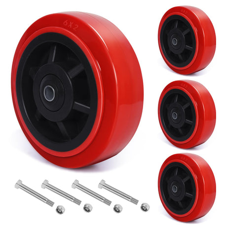 6 Inch Polyurethane Caster Wheels- Polyurethane on Polyolefin Core Wheel with Double Roller Bearing, Casters Set of 4 Heavy Duty with 4800 lbs Capacity, Use for Handling, Industrial Trolleys ZDNEY