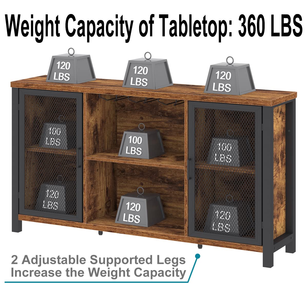 IBF Rustic Wine Bar Cabinet, Coffee Bar Cabinet for Liquor and Glasses, Farmhouse Wood Buffet Sideboard with Storage Rack, Wine Liquor Cabinet for Home Kitchen Dining Room, Rustic Brown, 55 Inch IBF