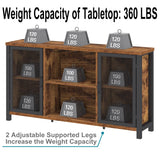 IBF Rustic Wine Bar Cabinet, Coffee Bar Cabinet for Liquor and Glasses, Farmhouse Wood Buffet Sideboard with Storage Rack, Wine Liquor Cabinet for Home Kitchen Dining Room, Rustic Brown, 55 Inch IBF