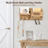 Lwenki Mail Organizer for Wall Mount – Key Holder with Shelf Includes Letter Holder and Hooks for Hallway Farmhouse Decor – Rustic Wood with Flush Mounting Hardware (16.5” x 9.1” x 3.4”) (Wood) Lwenki