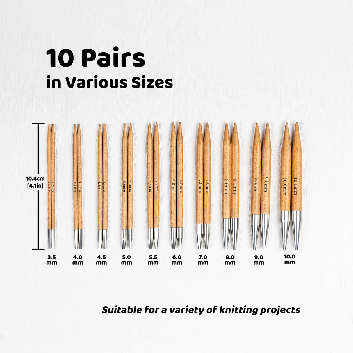 Ruidi Premium Beechwood & Steel Interchangeable Knitting Needles Set - 10 Sizes (3.5-10.0mm) with 4 Cables & Navy Blue Leather Case | Double-Lock Ergonomic Design RUIDI