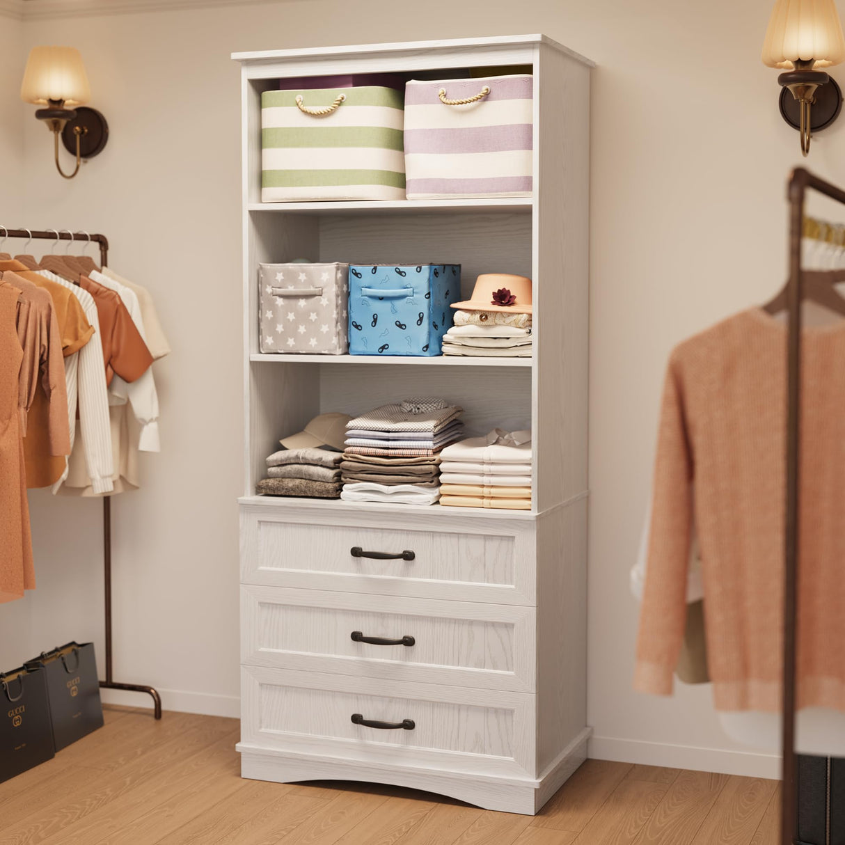 Gizoon 70'' Tall Bookcase with 3 Drawers Wooden Bookshelf with Storage Cabinet Multifunctional Book Storage Organizer for Office Living Room and Bedroom，White Gizoon