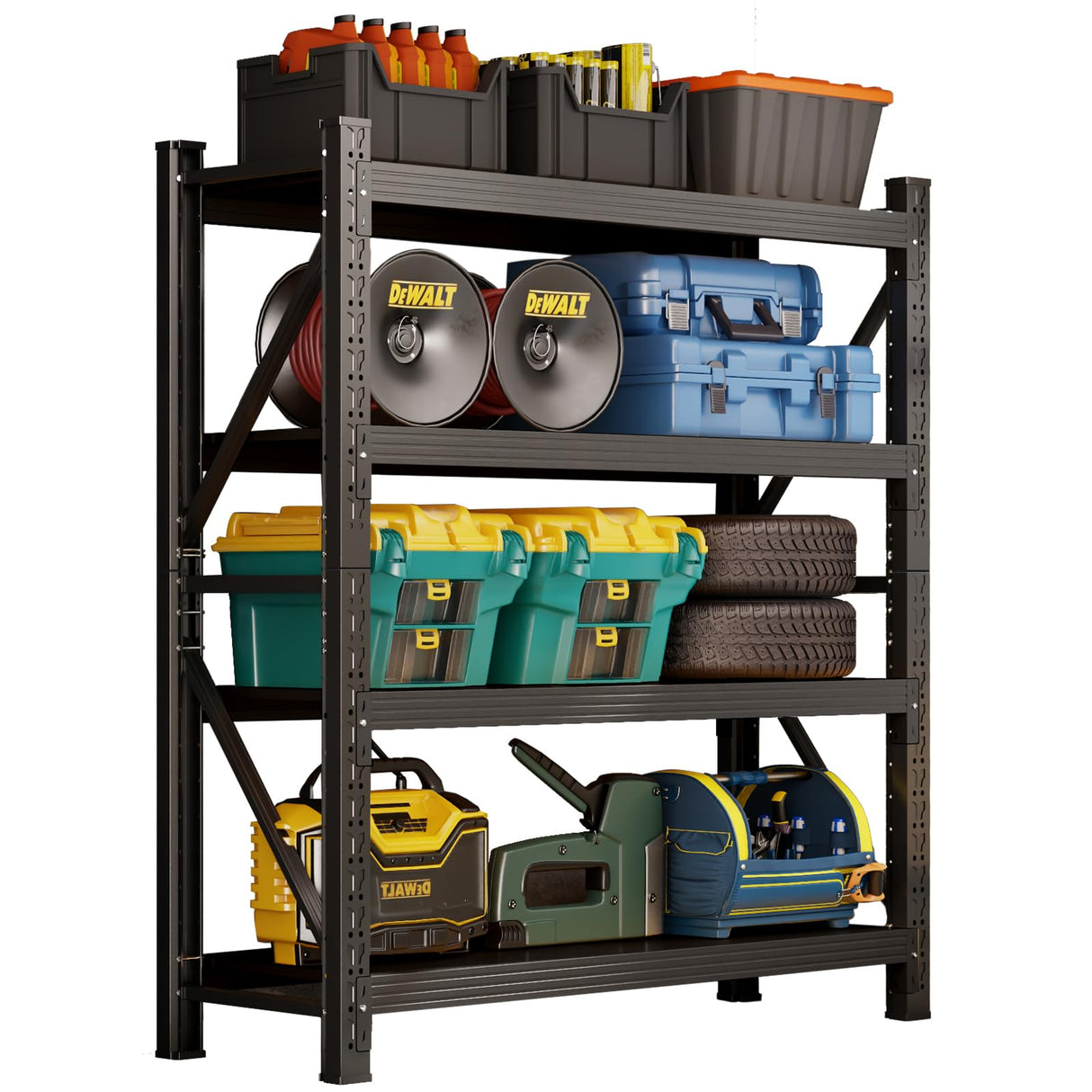 SGFHNV 4800LBS Heavy Duty Shelving Units, 4 Tier Adjustable Metal Utility Shelf, 78.7" H Garage Storage Shelves Organization Rack for Industrial, Warehouse, Basement (Black, 23.6" D×59" W×78.7" H) SGFHNV