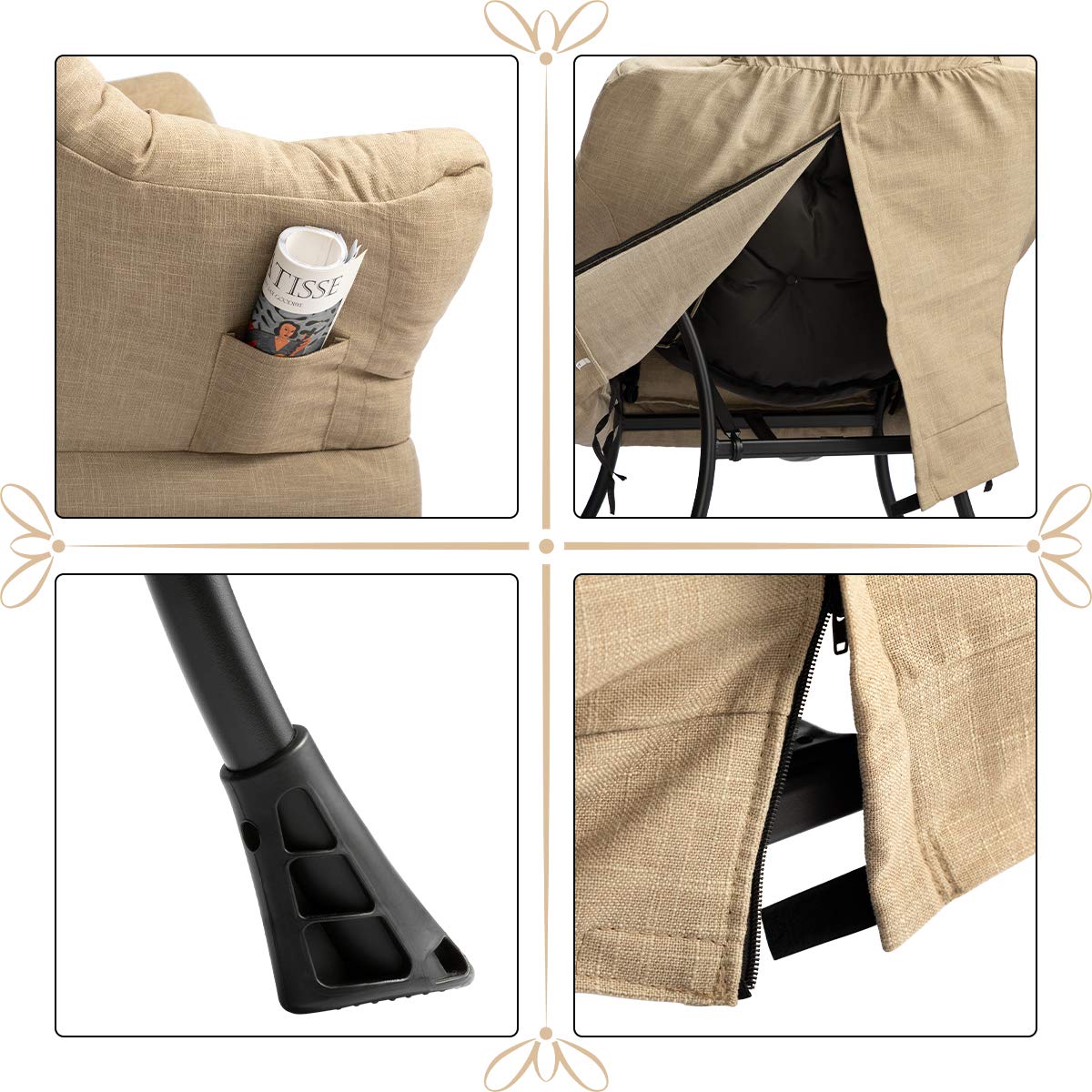 HollyHOME Modern Fabric Large Lazy Chair, Accent Oversized Comfy Reading Chair, Thick Padded Cozy Lounge Chair with Armrest, Leisure Sofa Chair for Living Room, Bedroom, Dorm, Coffee&White HollyHOME