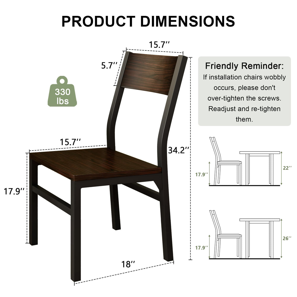 Feonase Dining Chairs Set of 6, Modern Kitchen Chairs with Ergonomic Backrest, MDF Board and Metal Legs, Dinner Chairs for Dining Room, Kitchen and Living Room, Espresso Feonase
