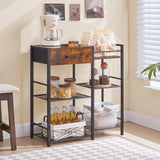 HOOBRO Coffee Bar Cabinet, Farmhouse Coffee Stand Station, 6 Tiers Kitchen Station Table with Drawer, Kitchen Bar Table for Small Space, Buffet Sideboard Cabinet with Storage, Rustic Brown BF77KF01 HOOBRO