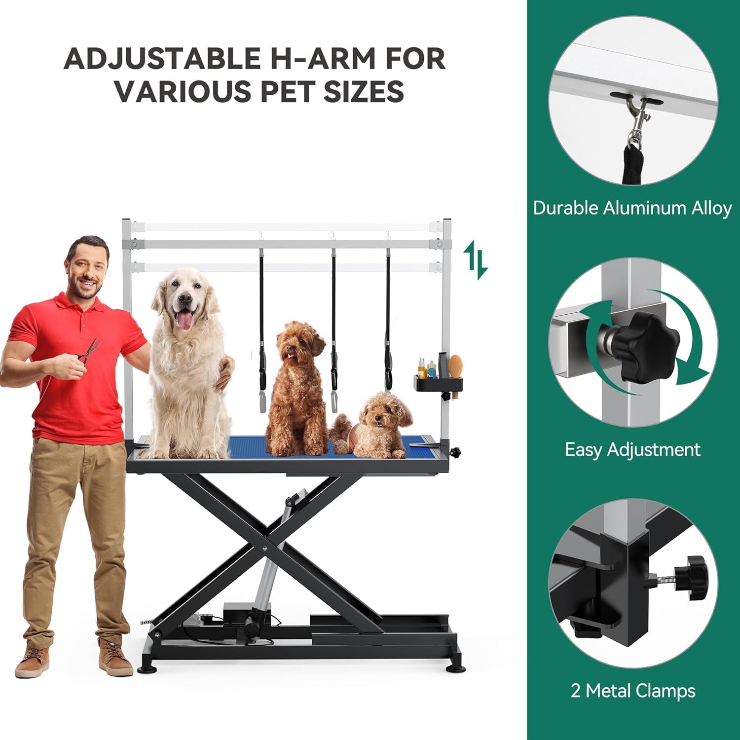 YITAHOME 50" Electric Dog Grooming Table, Professional Heavy Duty Grooming Table for Dogs at Home, Adjustable Overhead Arm & Anti Slip Tabletop & Tool Organizer, Large Pet Grooming Station, B - WoodArtSupply