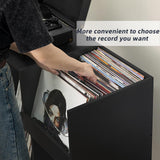 LELELINKY Large Record Player Stand, Turntable Stand with Storage, Vinyl Record Holder with Display Area, Record Player Table Holds Up to 300 Albums, Record Stand for Music room Living Room-Reto Black LELELINKY