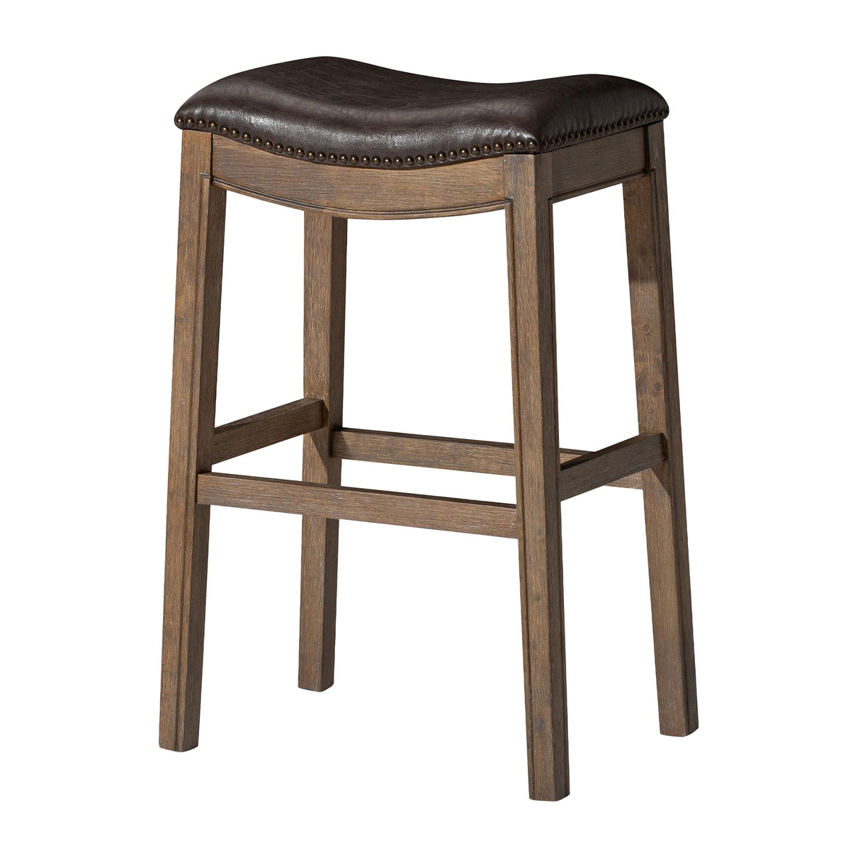 Maven Lane Adrien 31 Inch Bar Height Backless Saddle Barstool in Dark Walnut Finish with Marksman Saddle Vegan Leather Cushion Seat Maven Lane
