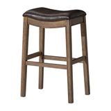 Maven Lane Adrien 31 Inch Bar Height Backless Saddle Barstool in Dark Walnut Finish with Marksman Saddle Vegan Leather Cushion Seat Maven Lane